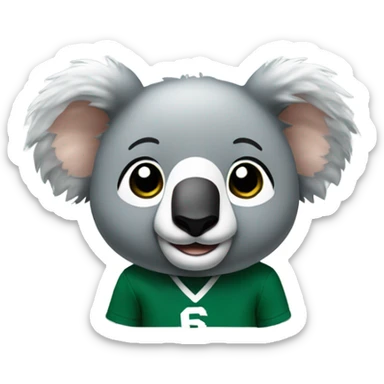 A cute koala wearing a green and white Michigan State University shirt sticker