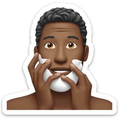 man applying facial cream sticker