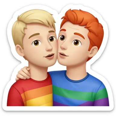 man kissing another man with a pride flag in his hand sticker