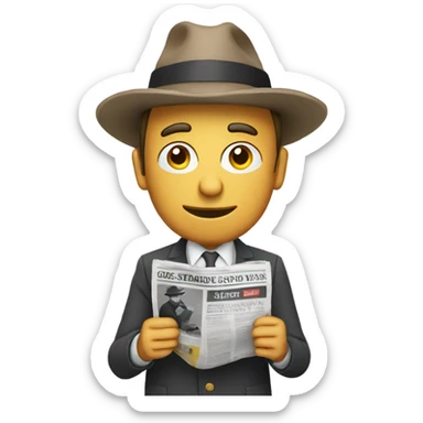 Man with hat reading a newspaper sticker