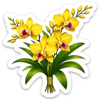 big bouquet yellow Dendrobium Orchid, stem, leaf sticker