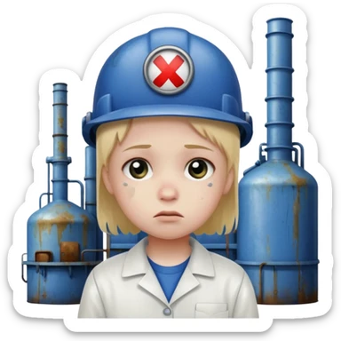a child with a sad face works in a factory sticker