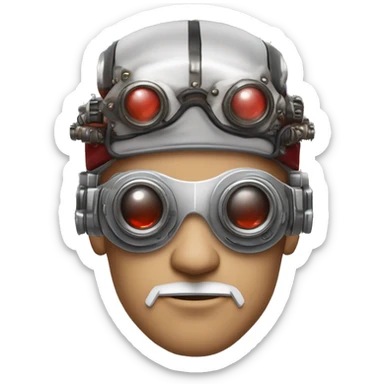 Red skin and white goatee male cyborg head with silver steampunk goggles sticker