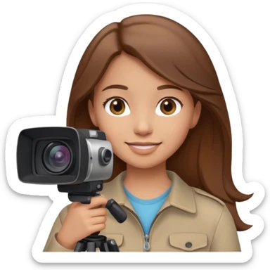 Brown-haired girl posing with video equipment sticker