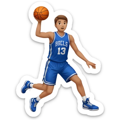 A white man with brown hair with a basketball, doing a layup sticker