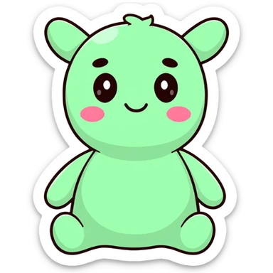 A cute plush toy with a cheerful face sticker