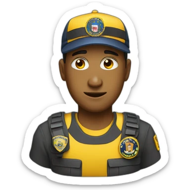 man with yellow "FBI" letters on his cap sticker