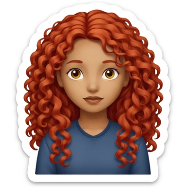 Chica morena clara con el pelo con rizos ni tan sueltos pelo largo  pero tampoco como un afro del color rojo no tan llamativo sticker