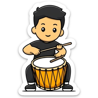 Person playing a drum to announce sahur time during Ramadan sticker