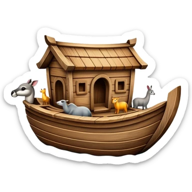 Wooden ark floating on water with animals peeking out sticker