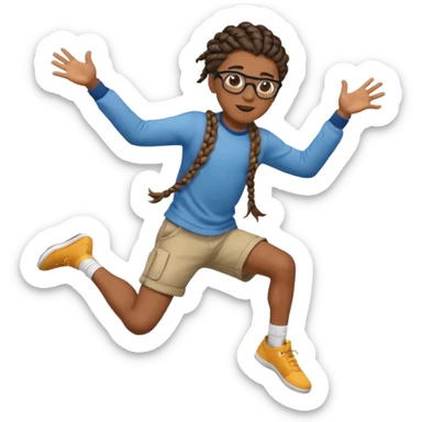 black boy with glasses and braided hair jumping sticker