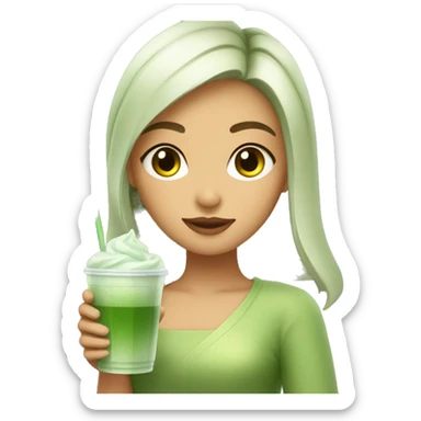 Pretty girl holding a glass cup of iced matcha  sticker