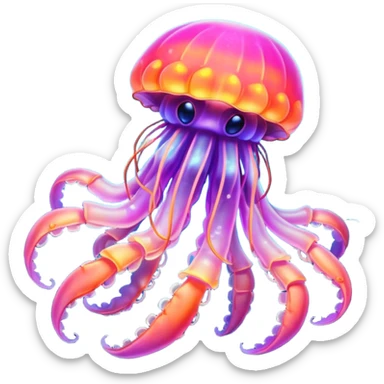 Neon glowing jellyfish-crab-squi sticker