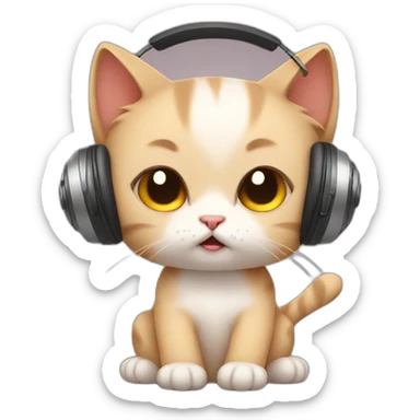sad kitten listening to music with tears in her eyes sticker
