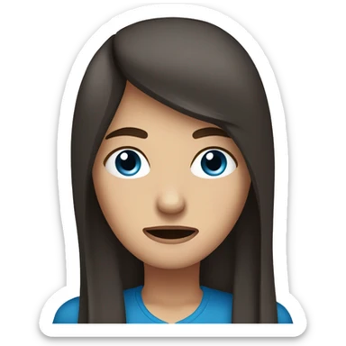 woman with long dark brown straight hair and blue eyes crying sticker