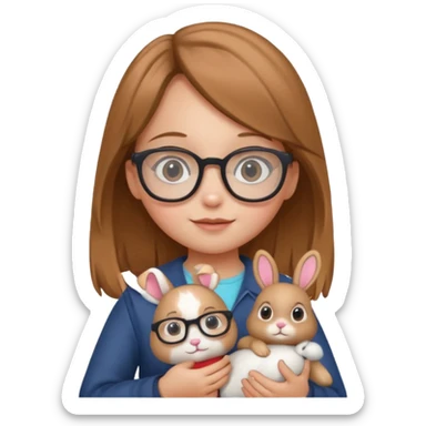 Girl kid with glasses → holding a toy rabbit sticker