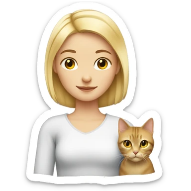 blonde girl With a square cut and a European cat in his arms sticker