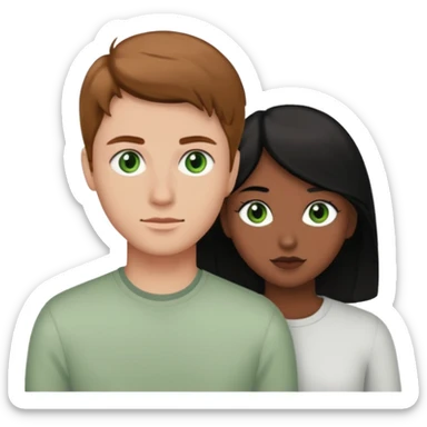 A boyfriend with light brown hair and green eyes next to his girlfriend with black eyes and black hair sticker