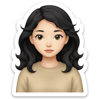 Beautiful girl,Black hair,wavy hair，long hair,Black eyes,Chinese, beige sweater  sticker