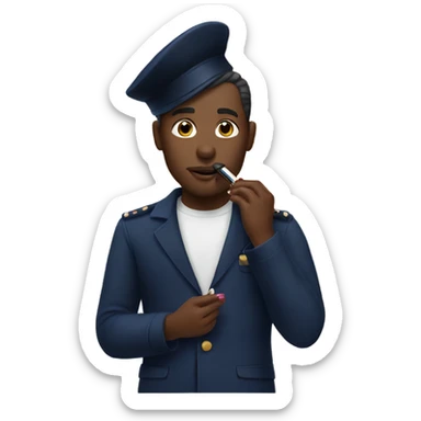 A man putting on lipstick in a navy outfit  sticker