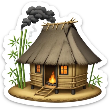 bamboo hut with volcano in the back sticker
