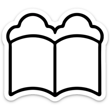 open thick white book made of fluffy white clouds, modern outlined icon style sticker