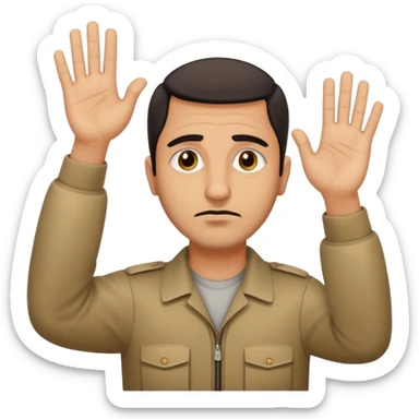 surrenders, portray an authentic 1980 Iraqi with a sad face and raised hands sticker