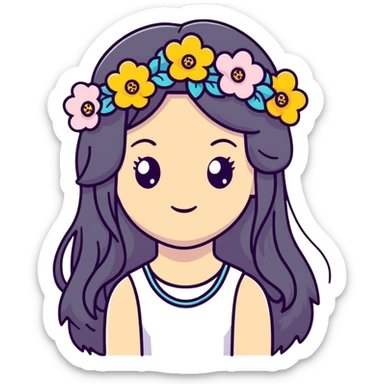 cute girl with long hair and flower crown sticker