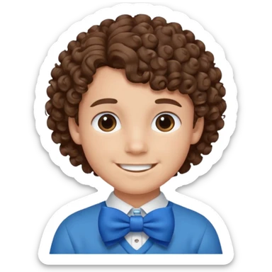 boy with curly hair blue bow sticker