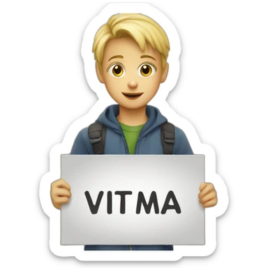 a young blond boy holding a sign , written "vivien ta maman" sticker