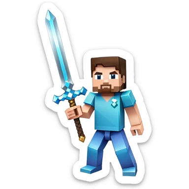 Minecraft character holding a sword sticker