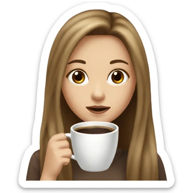 White girl with long hair brown drinking coffee sticker