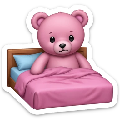 Fuzzy Pink teddy bear in bed  sticker