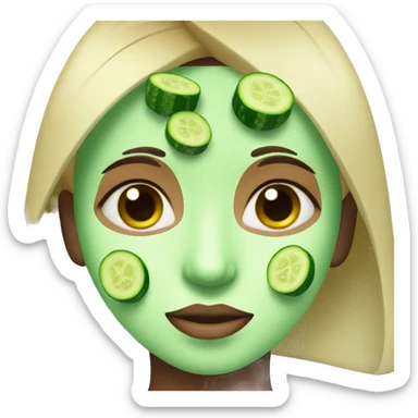 girl with cucumbers on eyes and green face mask sticker