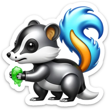 robo skunk with bacteria and fart cloud in samsung emoji style sticker
