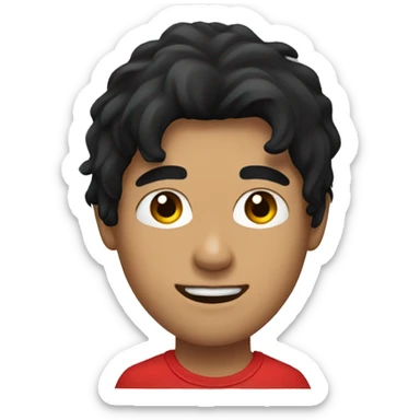 A young guy with long black hair, wearing a red shirt, and a black patch over his right eye sticker