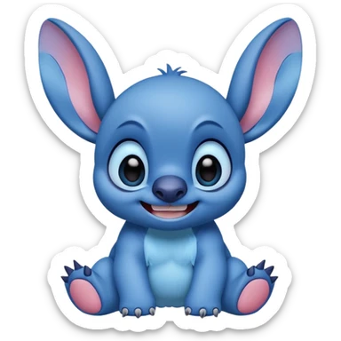 Emoji of cute stitch smiling with ears up sticker