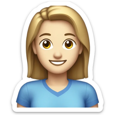 smiling girl with blue shirt flat pixelated 8-Bit sticker