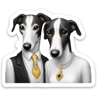 A family Two aristocrat dog black and white galgo kiss with women  sticker