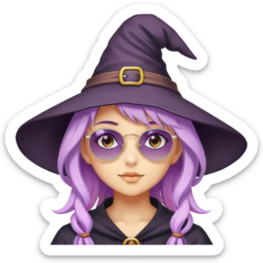 cute anime girl with lilac hair in a witch hat with sunglasses sticker
