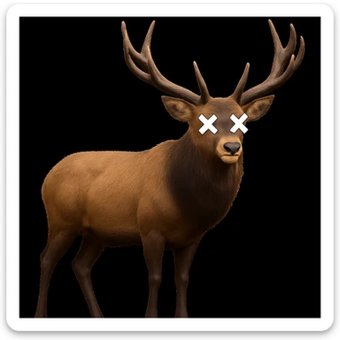 Overlay cartoon X's on the eyes of the elk, keep everything else 100% identical—pose, style, lighting, and background. Maintain the original style and look exactly as in the reference image. sticker