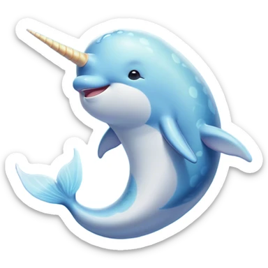 Beautiful and Majestic Cute Narwhal Portrait Emoji, Head and body rendered in serene repose with a gentle, radiant smile, showcasing a streamlined, graceful form adorned with a luminous spiraled tusk and peacefully closed eyes, Simplified yet exquisitely endearing features, highly detailed, glowing with a soft, majestic ocean light, high shine, serene and utterly enchanting, stylized with an air of magical marine splendor, soft glowing outline, capturing the essence of a beautiful and majestic cute narwhal that embodies the quiet wonder of the deep blue! sticker