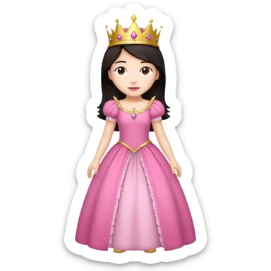 chica vestida de princesa con vestido rosa , piel blanca , pelo oscuro, corona dorada, cuerpo entero sticker