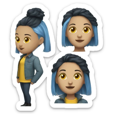 girl with short blue hair, a yellow jacket and black buttons for eyes  sticker