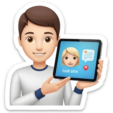 tablet with rounded corners, on the screen an interface and on the screen a person presenting onlince course sticker