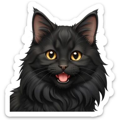 cinematic-yawning black-maine-coon-kitten-portrait-emoji,-head-tilted-playfully-and-inquisitively,-sleek--black-fur,-simplified-yet-adorable-features,-highly-detailed,-glowing-with-a-warm,-friendly-glow  sticker