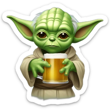 yoda drining a beer sticker
