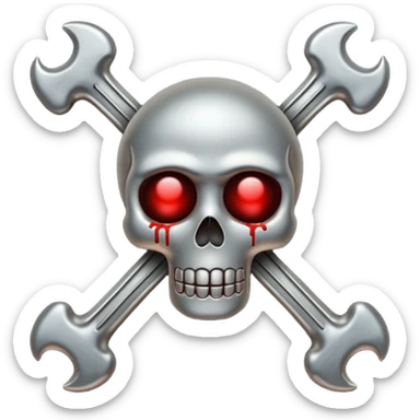 Emoji-style metallic bones with traces of blood, steel texture, dark dramatic tone, clean background sticker