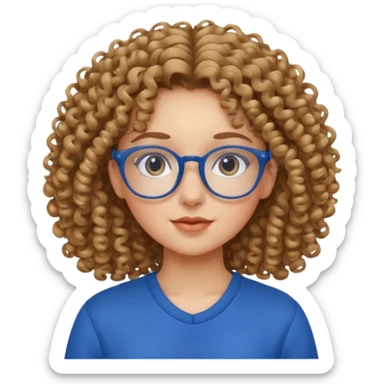 curly hair girl with eyeglasses and blue outfit sticker