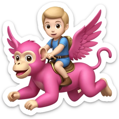 Child riding a flying pink monkey sticker